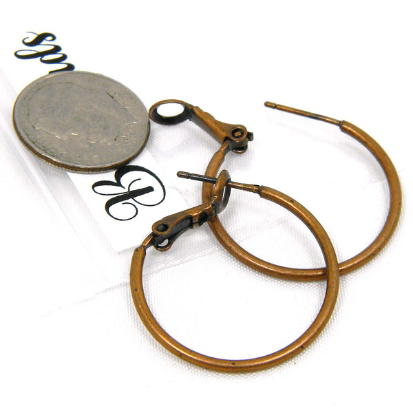 Antique Copper Plated Brass Plain Leverback Omega Lever Rustic Vintage Hoop Earrings with Antiqued Finish ~ Sold Individually