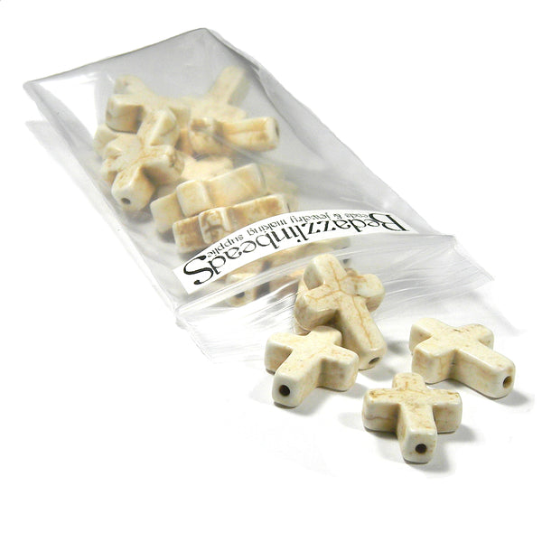 Synthetic Beige Turquoise Stone 3/4 inch Sideways Cross Beads with 1.5-2mm Hole~Sold Individually