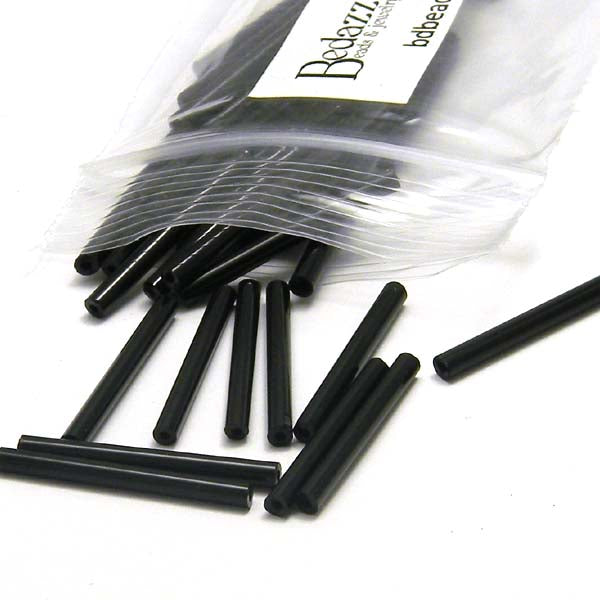 Opaque Jet Black Czech Glass 1 inch (25mm) Long Bugle Tube Beads~Sold Individually