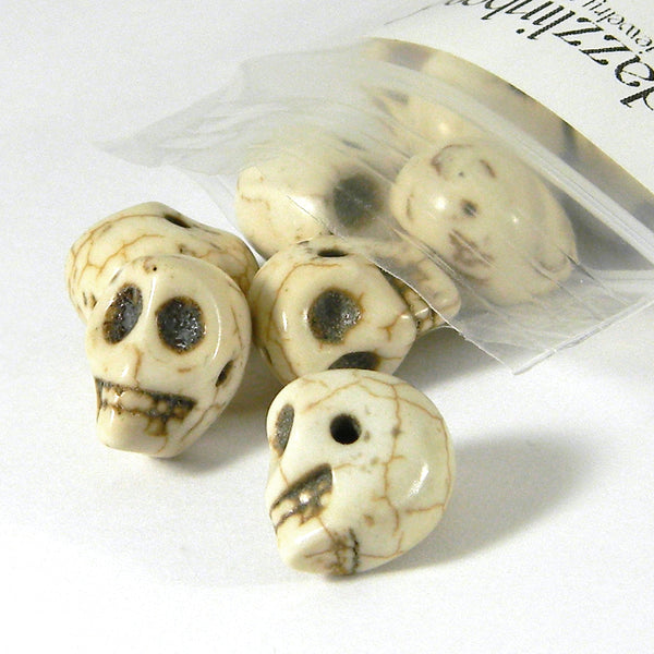 Natural Bone Colored 1/2 inch Horizontal Synthetic Magnesite Skull Shaped Skeleton Stone Beads~Sold Individually