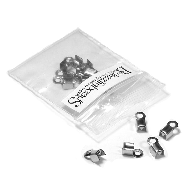 Surgical 304 Grade Stainless Steel Fold Over Cord End Findings with Loop For up to 3mm Cording String~Sold Individually