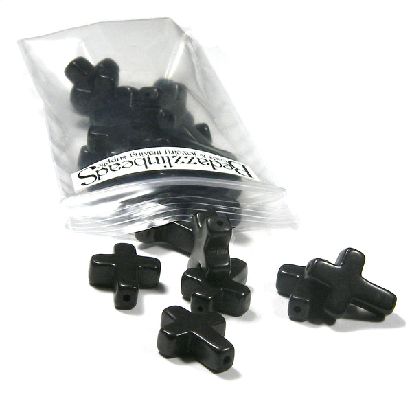 Synthetic Black Turquoise Stone 3/4 inch Sideways Cross Beads with 1.5-2mm Hole~Sold Individually