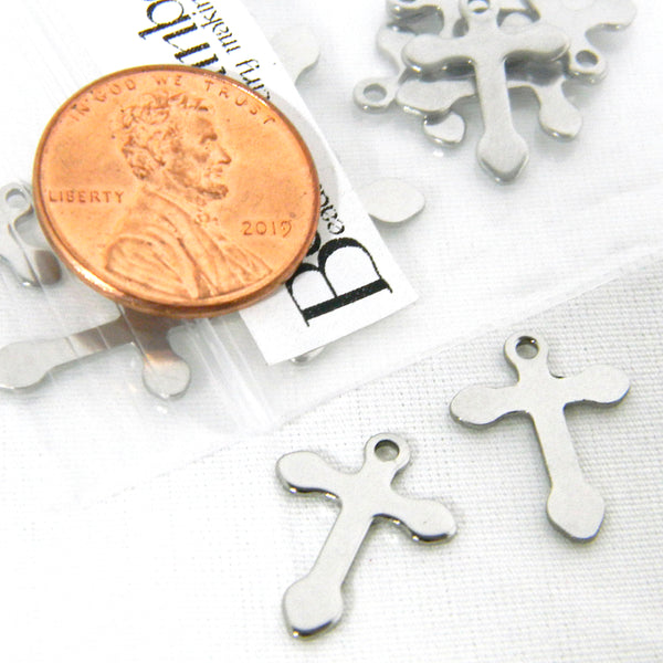20 Small 5/8 inch Surgical 304 Grade Stainless Steel Silver Metal Cross Charms with Loop Hole for Hanging~Sold Individually