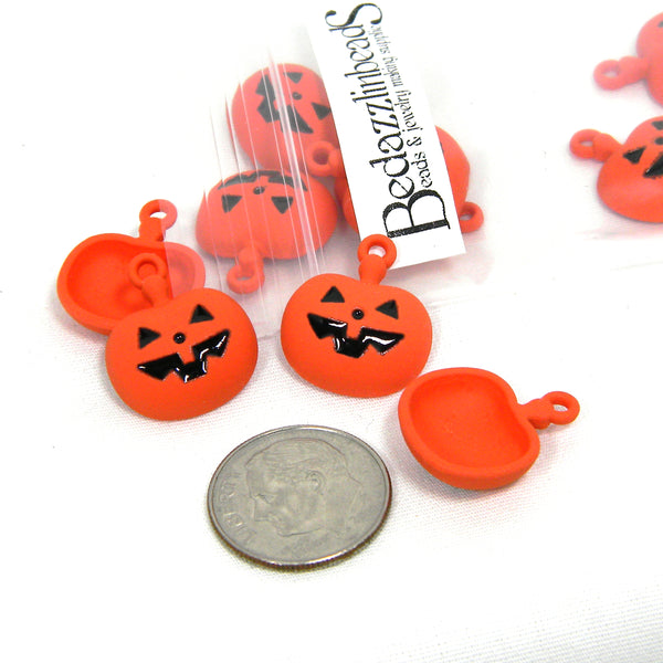 Orange & Black Enamel Jack-O-Lantern Carved Smiley Face Pumpkin Halloween Charms~Sold Individually
