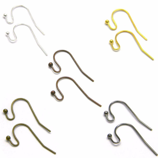 Fishhook Hook Earwire Earring Findings With Open Fancy Ball Loop Plated Over Brass Base Metal~Sold Individually