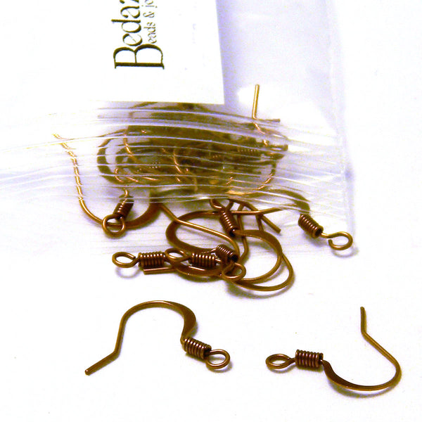 Antique Copper Flat Fishhook Hook Earring Findings With Coil & Open Loop Ring~Sold Individually