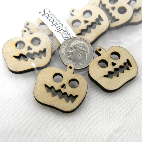 Unfinished 1 Inch Wood Jack-O-Lantern Pumpkin Wooden Pendant Halloween Charms~Sold Individually
