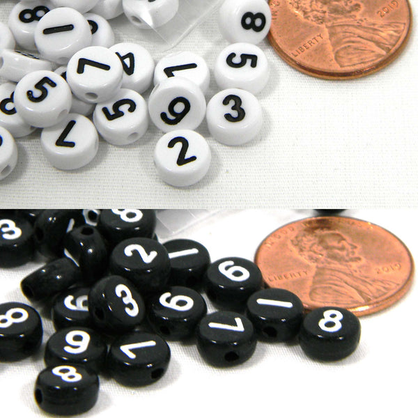 100 Plastic Acrylic 7mm Round 3.5 Thick Assorted Opaque Flat Number Coin Beads in a Mix of Numbers~Sold in 100 Increments