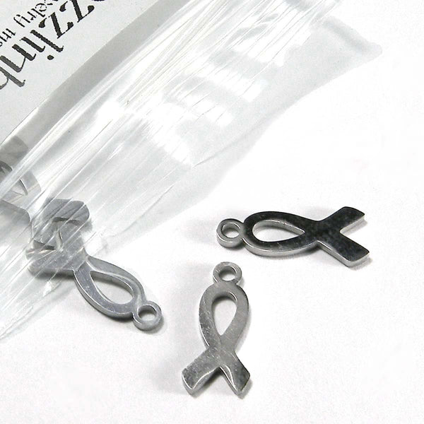 Surgical 304 Grade Stainless Steel Silver 14mm Awareness Ribbon Jewelry Charm Pendants with Ring Hole for Hanging~Sold Individually