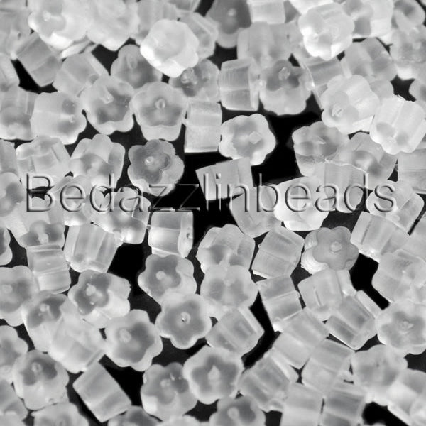 Clear Flower Shaped Soft Plastic Earring Backings for Fishhook Hook Earrings and Studs~Sold Individually