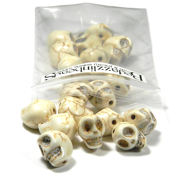 Natural Bone Colored Synthetic Magnesite Skull Shaped Skeleton Stone Beads with Vertical Hole~Sold Individually