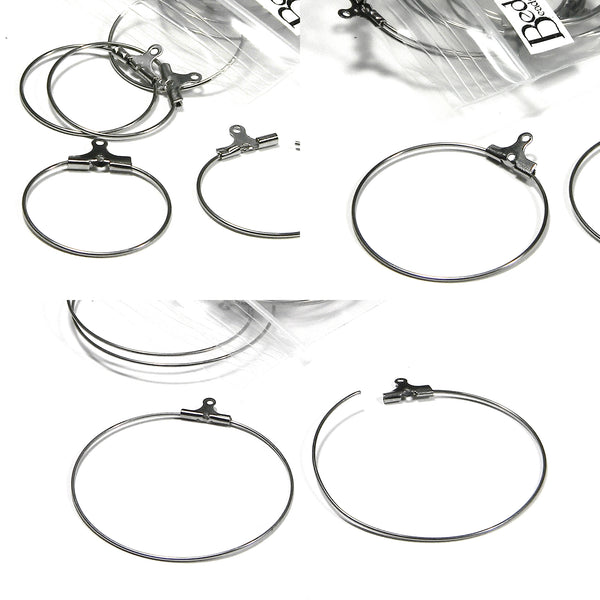 Surgical 304 Grade Stainless Steel Round Beading Hoop Earring Finding Chandelier Components with Loop~Sold Individually