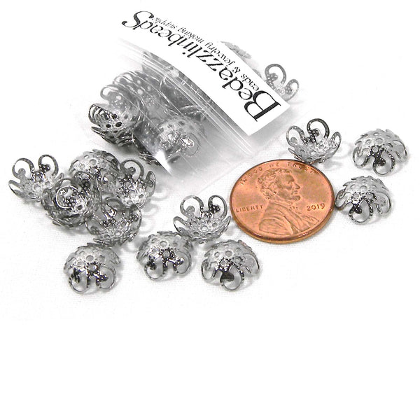 Silver 304 Grade Stainless Steel 10mm x 4mm Filigree Bead End Cover Cap Accent Findings for Jewelry~Sold Individually