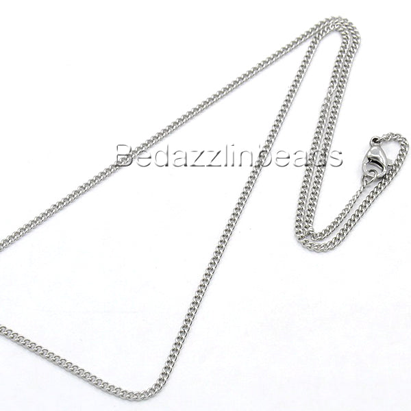 Surgical Grade 304 Stainless Steel 17 1/2 inch Long Thin Silver Twisted Curb Chain Necklaces~Sold Individually