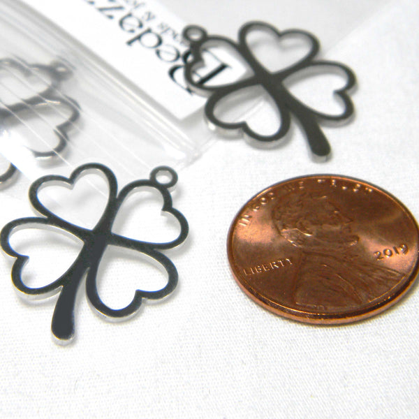 Silver Hypo-Allergenic 304 Grade Surgical Stainless Steel 4 Leaf Clover Shamrock St. Patrick's Day Lucky Necklace Pendants or Bracelet Charms for Earrings~Sold Individually