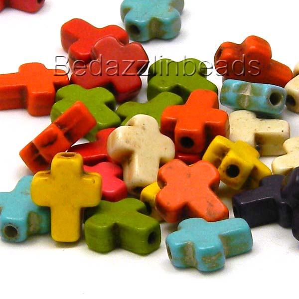 Assorted Color Magnesite Little 10mm Cross Stone Beads with 1.5mm Hole~Sold in Increments of 50 Beads