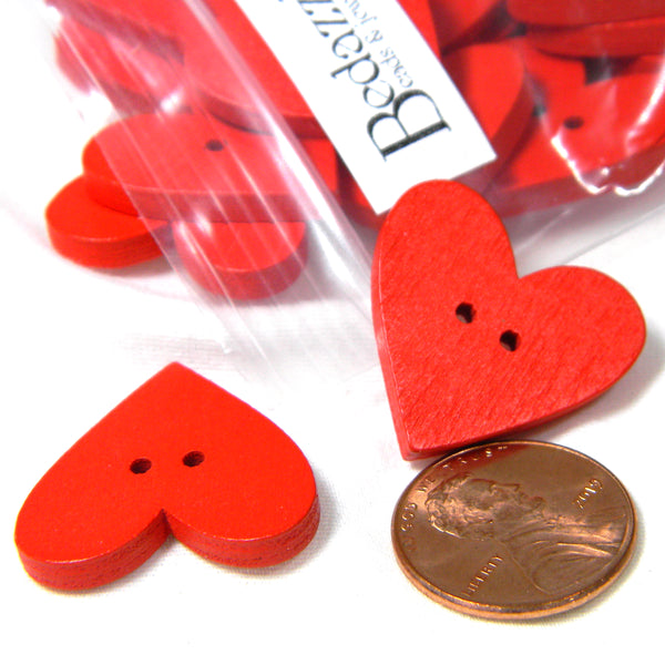 Big 1 inch Red Wooden Flat Whimsical Wood Buttons with 2 Holes for Sewing, Linking, Jewelry, Arts & Crafts~Sold Individually