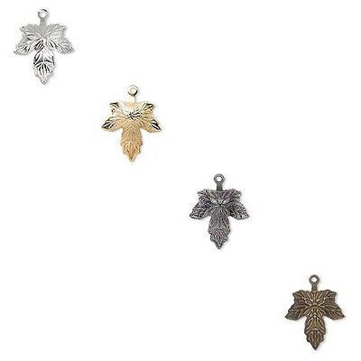 Maple Leaf 12mm 1/2 inch Drop Charms w/ Closed Loop Plated Brass Metal~Sold Individually