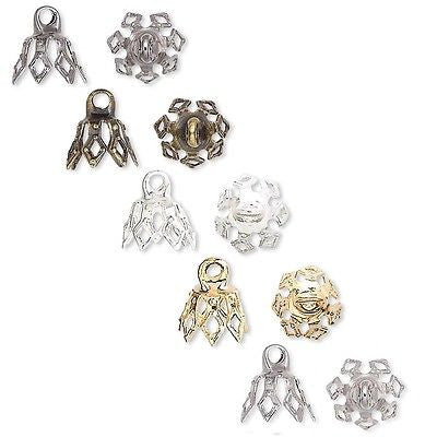 Bell Bead End Charm Caps with Loop & 7 Filigree Prong Legs Plated