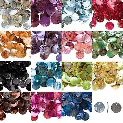 Iridescent Mussel Sea Shell Flat Round Coin Drop Charm Thin Disc Beads w/Hole~Sold Individually