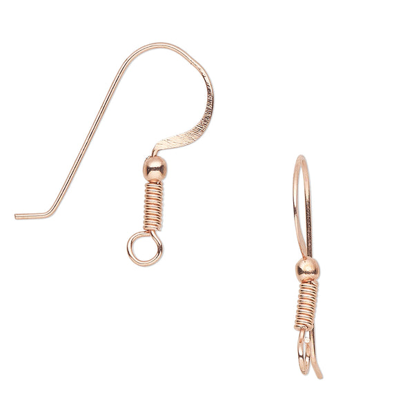 Pure 100% Genuine Copper Big 7/8 inch (23mm) Fancy French Hook Fishhook Flat Wire Ball & Coil Hook Earring Findings With Loop~Sold Individually