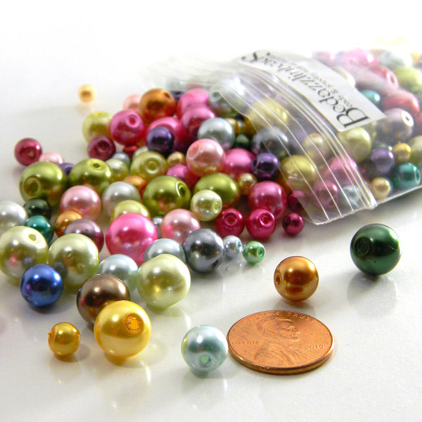 400 Assorted Size & Color Glass Round Pearl Beads a Mix of Small to Bi –  bedazzlinbeads