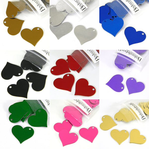 Blank 1 inch Diagonal Heart Anodized Aluminum Pendant Charms for Stamping or Engraving Tags~Sold Individually