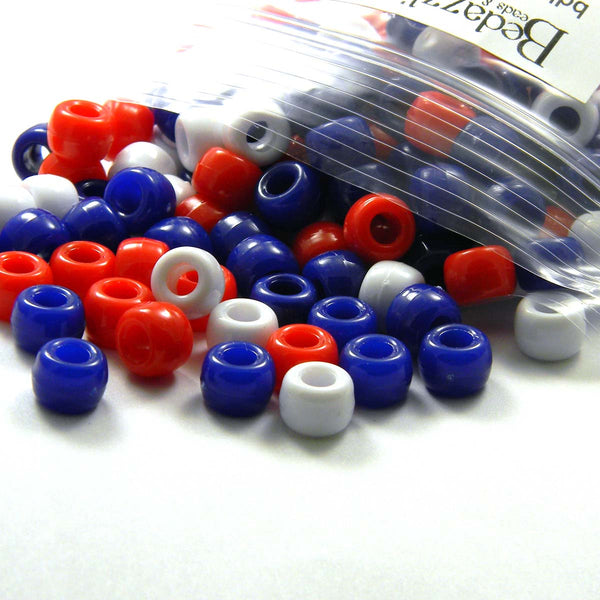 Opaque Red White & Blue 9mm x 6mm Plastic Acrylic USA Large Hole
