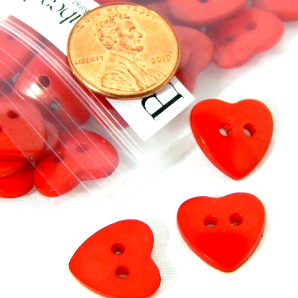 Red 14mm Heart Two Hole Flat Sew Sewing Connecting Plastic Acrylic Buttons~Sold Invidually
