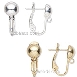 Stud Omega Back Post Earring Findings With 8mm Round Half Ball & Loop Ring for Adding Charms Plated Over Brass Base Metal for Pierced Ear~Sold Individually