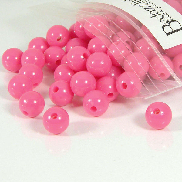 Opaque Bubble Gum Pink 7mm Round Smooth Plastic Acrylic Loose Beads with a 1.5mm Hole~Sold Individually