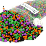 Small Assorted Halloween Mix Glass Seed Beads in Black, Orange, Purple & Green Size 2mm - 4mm ~ Sold in 100 Gram Increments