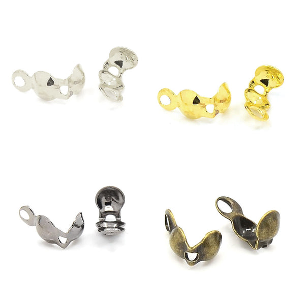 Bottom Clamp Clam Shell Bead End Cord Tips with Closed Loop Ring for Knots & Crimp Jewelry Findings~Sold Individually