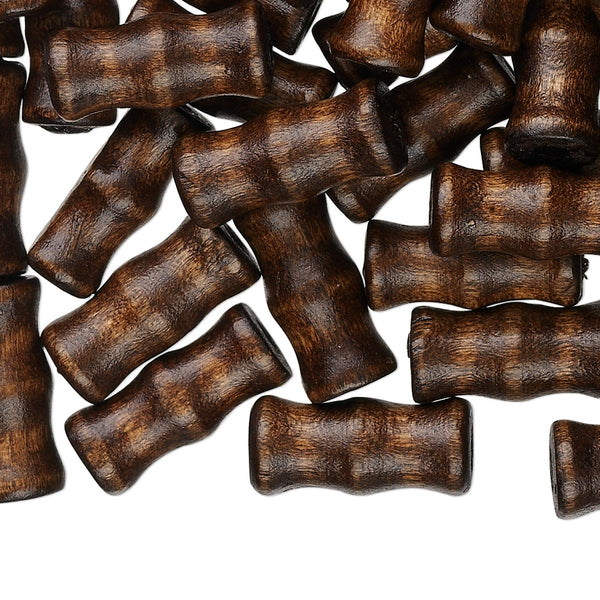 Hand Cut Bamboo Shaped Dark Brown Boxwood Wooden Wood Tube Beads~Sold Individually