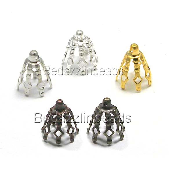 Big 12mm Plated Brass Bell Bead End Cap Charm Settings with Loop Ring & 7 Legs~Sold Individually