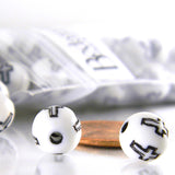 White & Black 8mm Round Plastic Acrylic Christian Engraved Cross Jewelry Craft Beads with 1.5mm Hole~Sold Individually