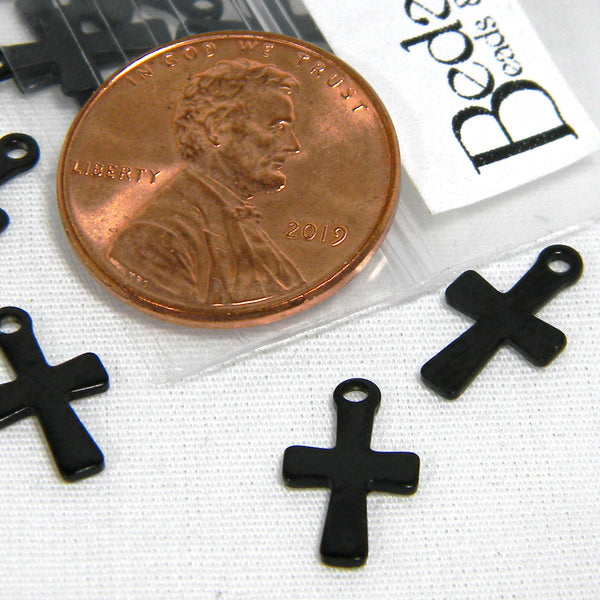 Little 1/2 inch Electrophoresis Jet Black Hypo-allergenic 304 Grade Surgical Stainless Steel Cross Charms~Sold Individually
