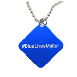 #Blue Lives Matter Blue Square Diamond Engraved Silver Pendant Charm on 304 Grade Stainless Steel Ball Chain Cut to Length Dog Tag Necklace