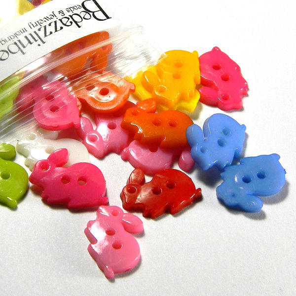Assorted Bright Colored Bunny Rabbit 2 Hole Plastic Flat Sewing Buttons~Sold In 30 Piece Increments