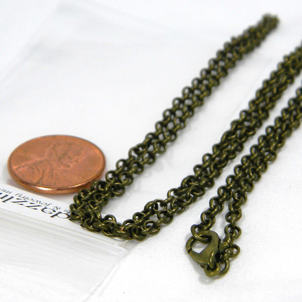 Antique Plated Iron 23 1/2 inch Long Rolo 3mm Thick Plain Chain Necklaces with Soldered Links & Lobster Clasps to Close~Sold Individually