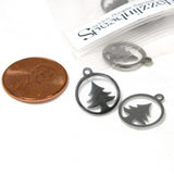 Silver 304 Grade Stainless Steel Cut Out Christmas Tree Flat Circle Coin Silhouette Shadow Charms~Sold Individually