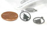 Silver 304 Grade Stainless Steel Cut Out Christmas Tree Flat Circle Coin Silhouette Shadow Charms~Sold Individually