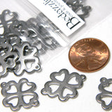 Silver 201 Grade Stainless Steel 4 Leaf Clover St. Patrick's Day Metal Shamrock Link Bead Charms with 2 Connector Holes~Sold Individually