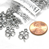 Antique Silver Plated Open 4 Leaf Clover Lucky St. Patrick's Day 5/8 inch Metal Pendant Charms with Four Hollow Leaves~Sold Individually