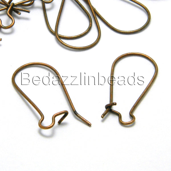 Big Antique Copper 1 inch (25mm) Kidney Earring Findings Plated Over an Iron Base Metal with 21 Gauge Wire