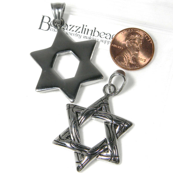 Big 2 inch 304 Grade Stainless Steel Textured Vintage Style Silver Metal Jewish Star of David Symbol Pendant Charm~Sold Individually