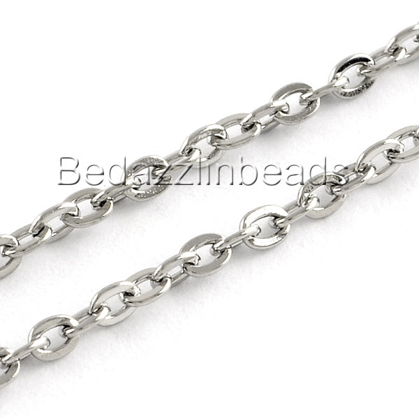 Thin 304 Stainless Surgical Steel Silver Flat Oval Open Cable Link Chain ~ Sold Bulk by the Foot
