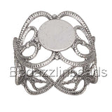 Adjustable Heart Design Filigree Finger or Toe Ring Finding with 8mm Round Cabochon Flat Back Pad Setting for Size 7 - 9~Sold Individually