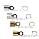 Plated Brass Fold Over Cord Crimp Bead End Tip Findings With Loop For Thick 2mm - 4mm Jewelry Cording~Sold Individually