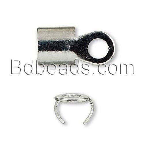 Plated Brass Fold Over Cord Crimp Bead End Tip Findings With Loop For Thick 2mm - 4mm Jewelry Cording~Sold Individually
